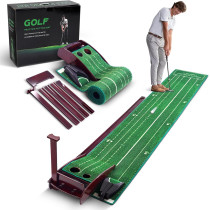 Indoor Putting Mat with 3 Tracks & Auto Ball Return – Perfect Golf Gift