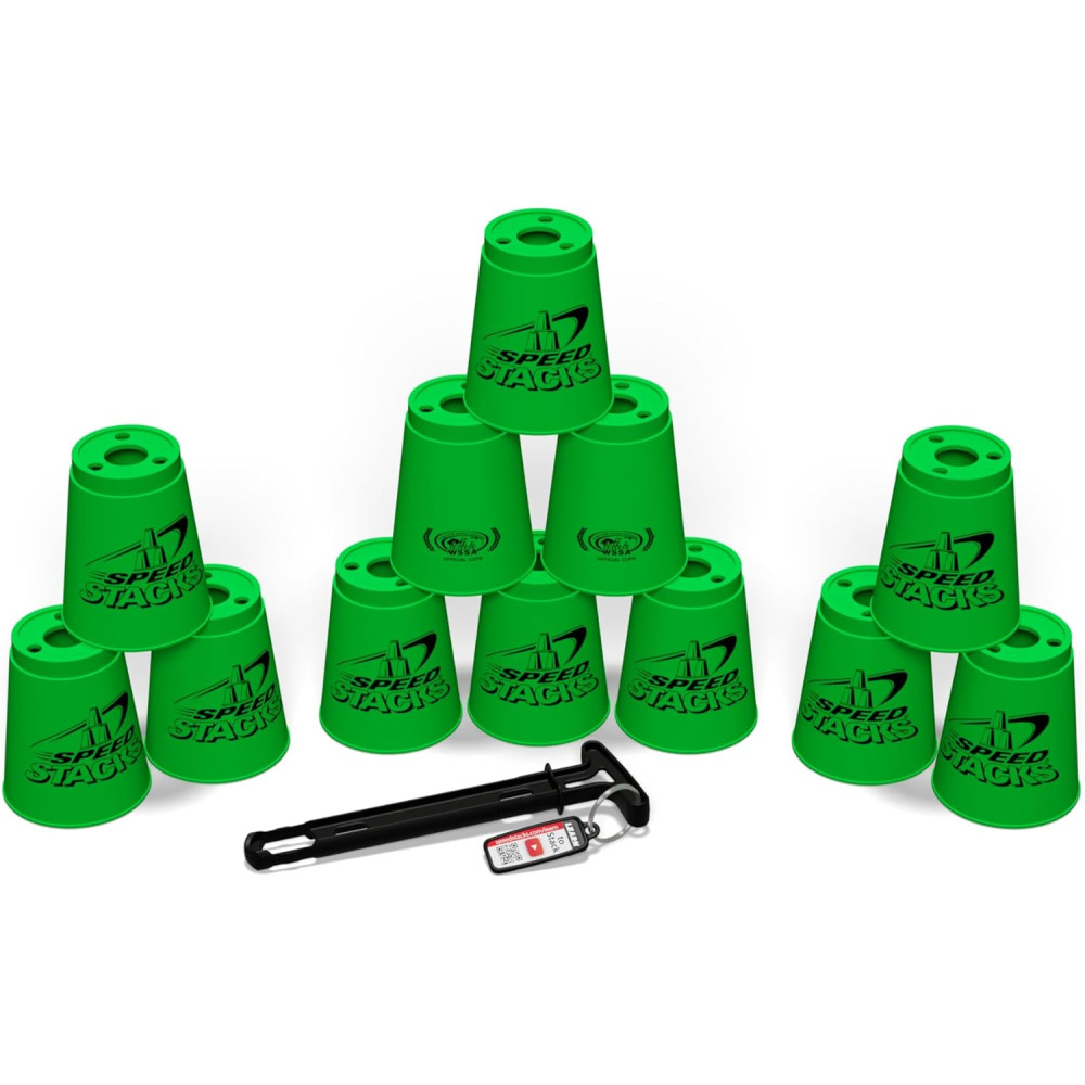 Speed Stacks Official Sport Stacking Set - 12 Green Cups & Stem