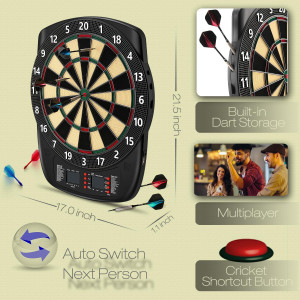 Electronic Dartboard Set with LED, Soft Tips, 6 Darts & Power Adapter