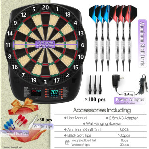 Electronic Dartboard Set with LED, Soft Tips, 6 Darts & Power Adapter