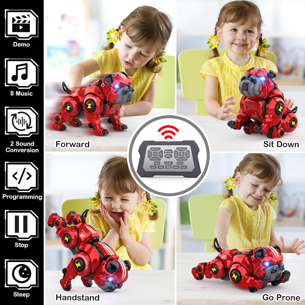 Robot Chien Télécommandé Rouge - Jouet Enfant 5-10 ans
