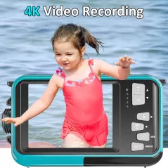 Caméra Étanche 4K Plongée 11FT 32GB 56MP Bleu Compact