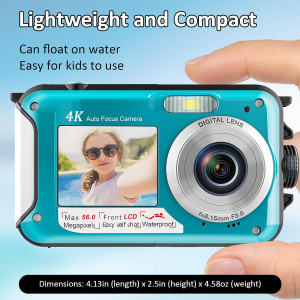 Caméra Étanche 4K Plongée 11FT 32GB 56MP Bleu Compact