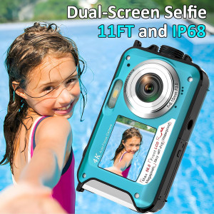 4K Waterproof Underwater Camera 11FT Dual-Screen 56MP with 32GB Card