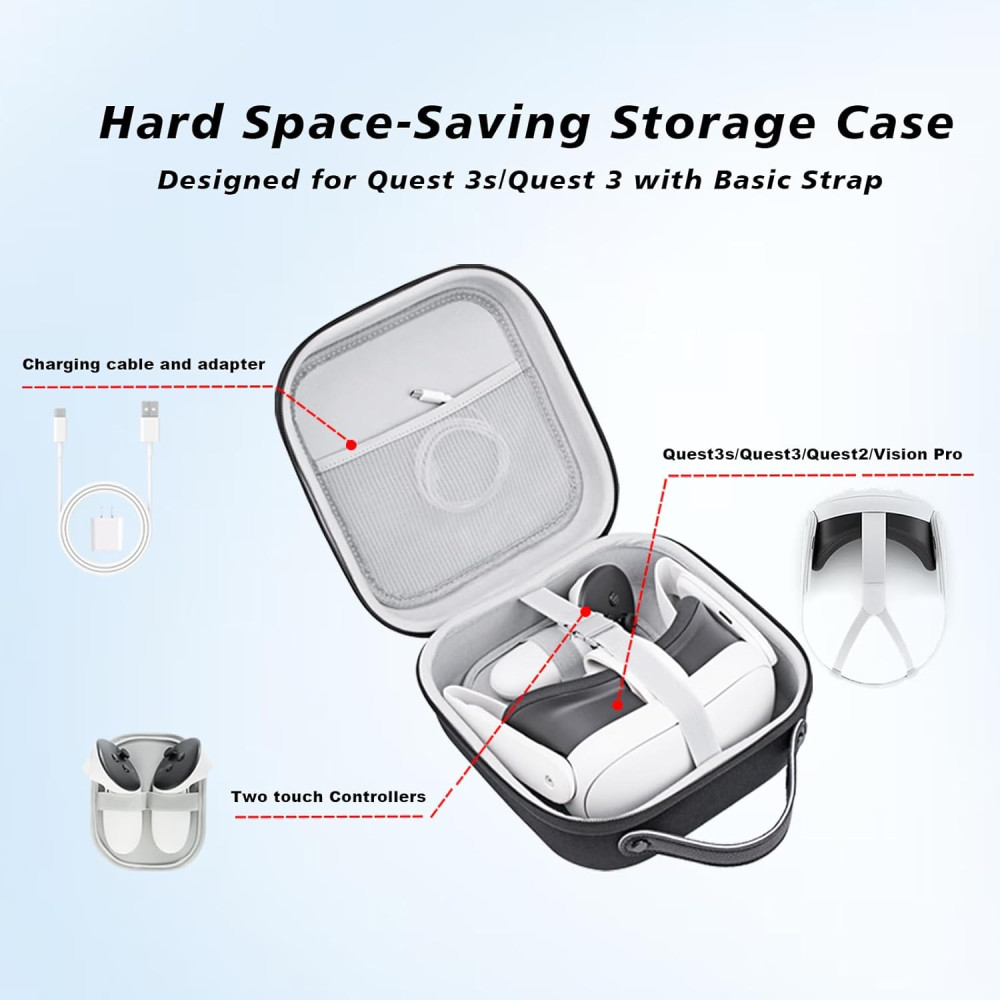 Krypthos VR Hard Case for Meta Quest 3S/3/2 & Vision Pro – Portable Black