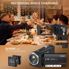 Caméra Vidéo QHD 2.7K 56MP Zoom 16X avec Lumière LED & SD32GB