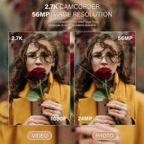 Caméra Vidéo QHD 2.7K 56MP Zoom 16X avec Lumière LED & SD32GB
