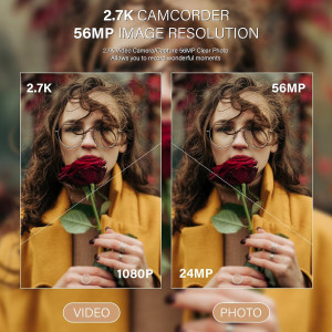 QHD 2.7K Camcorder 56MP Vlogging Camera w/ LED Light, 32GB & 2 Batteries