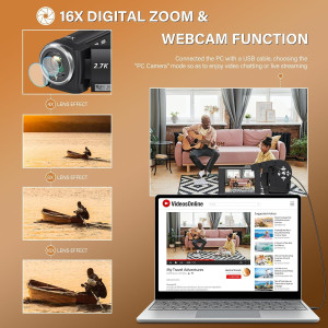 QHD 2.7K Camcorder 56MP Vlogging Camera w/ LED Light, 32GB & 2 Batteries