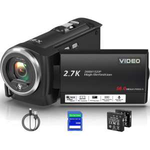 Caméra Vidéo QHD 2.7K 56MP Zoom 16X avec Lumière LED & SD32GB