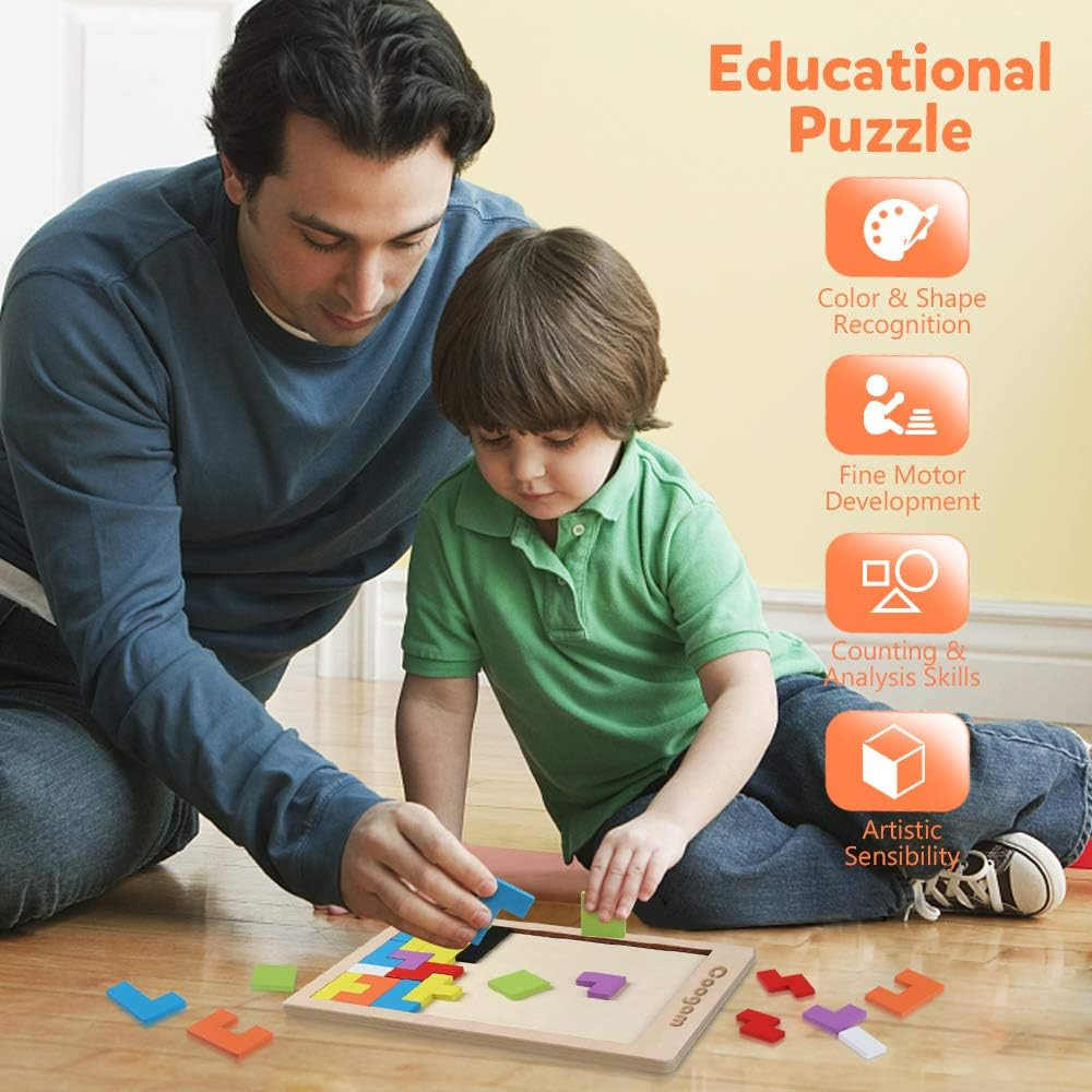Coogam 40-Pcs Wooden Tangram Puzzle Blocks - STEM Educational Toy