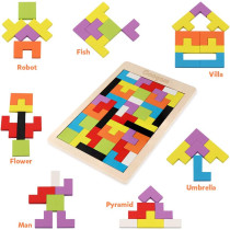 Coogam 40-Pcs Wooden Tangram Puzzle Blocks - STEM Educational Toy
