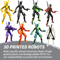 T13 Multi-Jointed 3D Printed Action Figure Set - Blue/Purple Desktop Toy