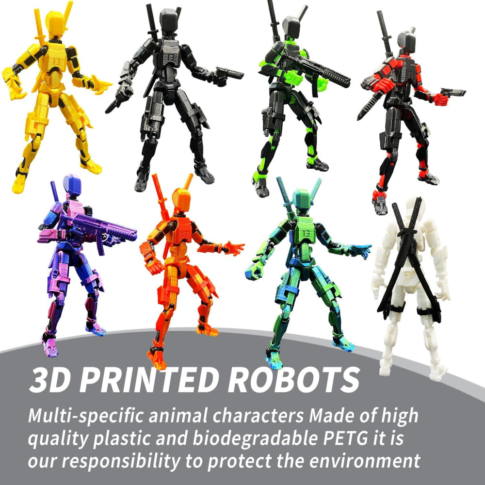 T13 Multi-Jointed 3D Printed Action Figure Set - Blue/Purple Desktop Toy