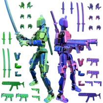 T13 Multi-Jointed 3D Printed Action Figure Set - Blue/Purple Desktop Toy