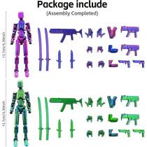 T13 Multi-Jointed 3D Printed Action Figure Set - Blue/Purple Desktop Toy