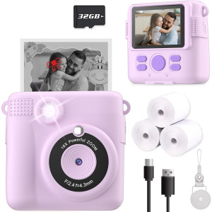 Instant Print Camera for Kids with 32GB Card - Perfect Gift for Ages 4-10