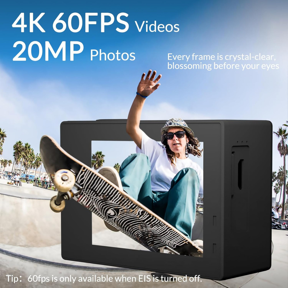 Icefox 4K 60FPS Action Camera 20MP Waterproof with WiFi & Remote Control