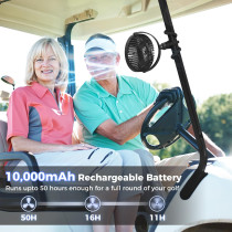 Ventilateur Golf 10000mAh, 50H, Clip 7, 3 Vitesses, 360°