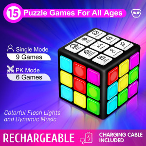Rechargeable Handheld Game Cube - 15 Brain & Memory Games for Kids