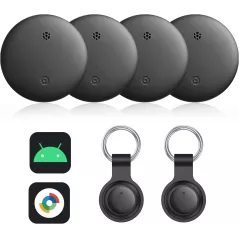Lot de 4 Traceurs GPS Vodeson Find My Device - Localisation Android, Étanche IP67, Portée 100m, Alarme 90dB