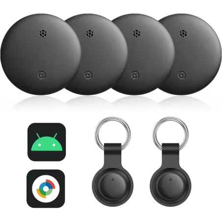 Lot de 4 Traceurs GPS Vodeson Find My Device - Localisation Android, Étanche IP67, Portée 100m, Alarme 90dB