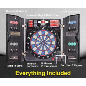 WIN.MAX Cible Fléchettes Électronique LED, 16 Joueurs, 38 Jeux