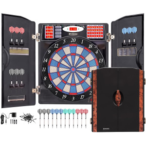 WIN.MAX Electronic Dart Board Cabinet Set – LED Soft Tip Dartboard for Adults