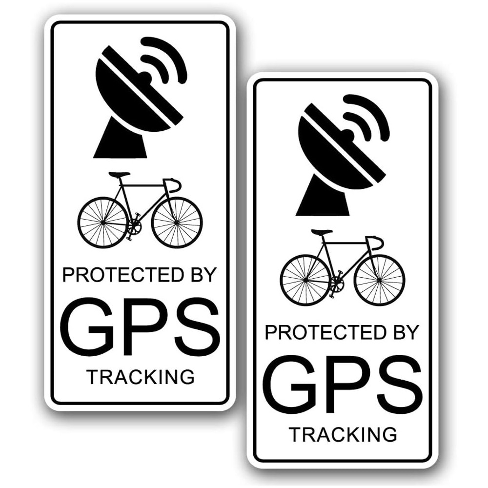2x Bicycle GPS Tracking Warning Stickers - Bike Theft Decals for Top Tube