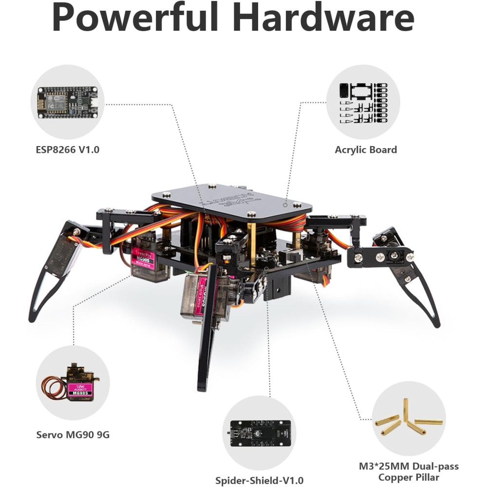 STEM Robotics Kit for Adults & Teens – ESP8266 Spider Robot Toy Gift
