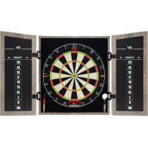 Dartboard Cabinet Set with Scoreboard & 6 Darts - Easy Assembly, Gray
