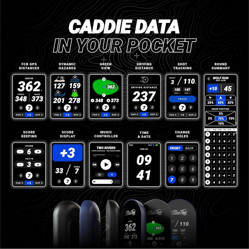 Blue Tees Golf Ringer GPS - Étanche, Écran Tactile, 40K+ Parcours