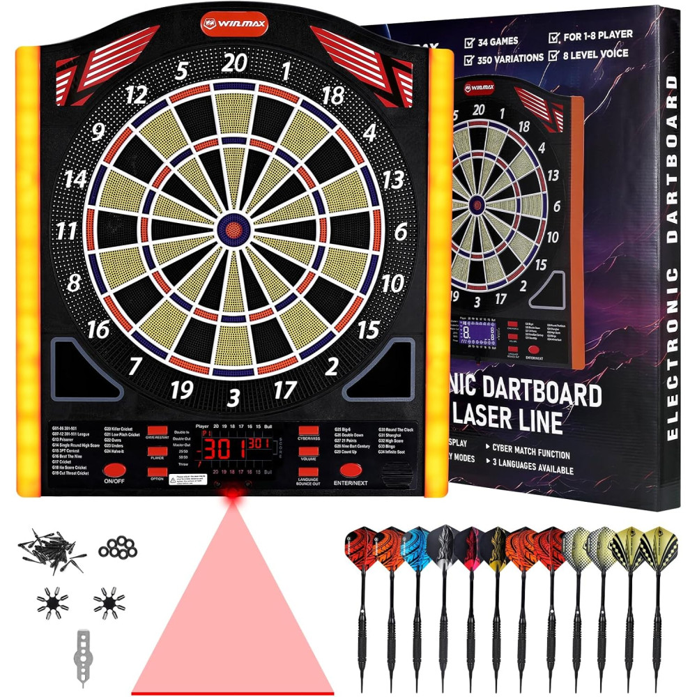 Electronic Soft Tip Dartboard Set with LED & 34 Games for 8 Players