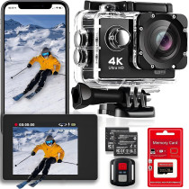 4K 30FPS WiFi Action Camera with 128GB Card & 98FT Waterproof Kit