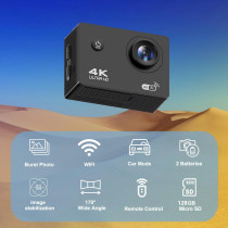 4K 30FPS WiFi Action Camera with 128GB Card & 98FT Waterproof Kit