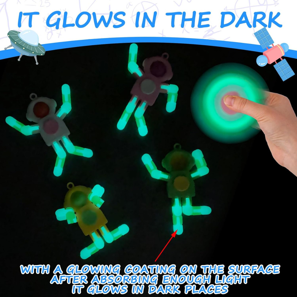 24Pcs Glow Astronaut Robot Fidget Spinner Keychains – Sensory Toys