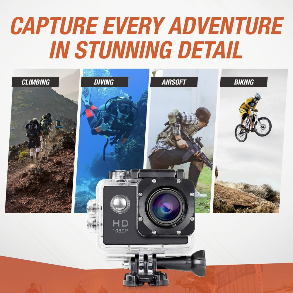 MCG Tactical 1080p HD Sports Action Camera – Waterproof, WiFi, 170° Lens