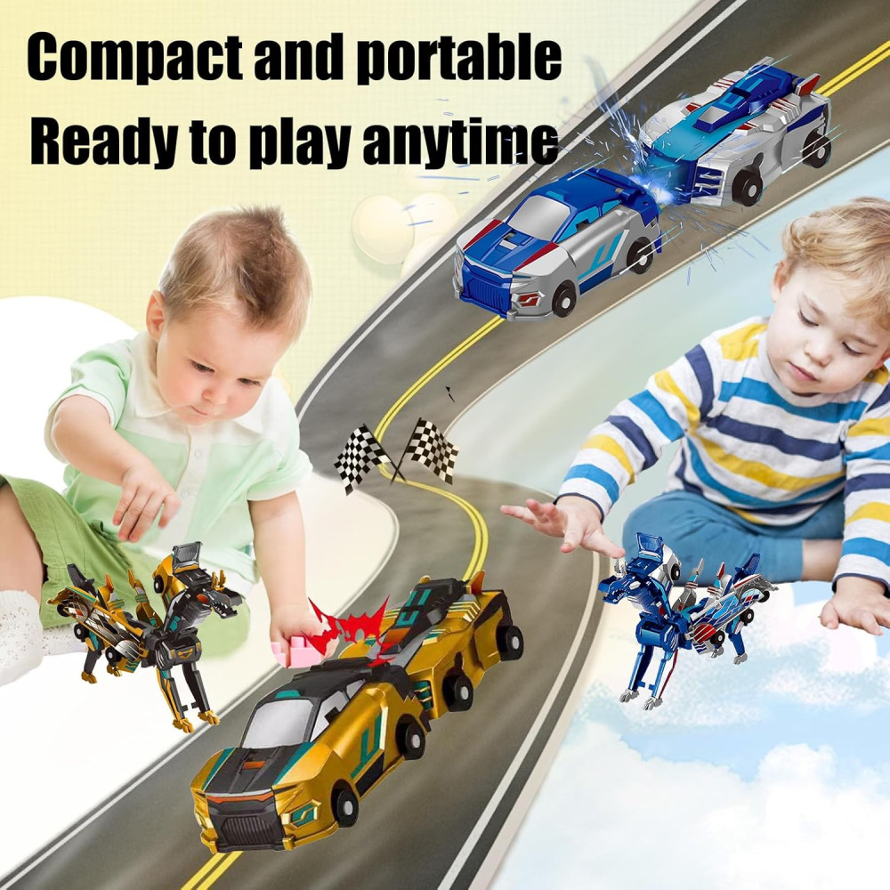 Dinosaur Collision Transforming Car Toy – Crash & Transform for Kids (Blue)