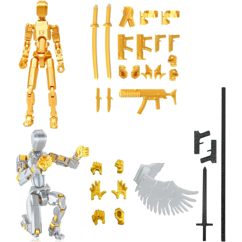 Figurines T13 3D Multi-Articulées - Robots Titan Or/Argent