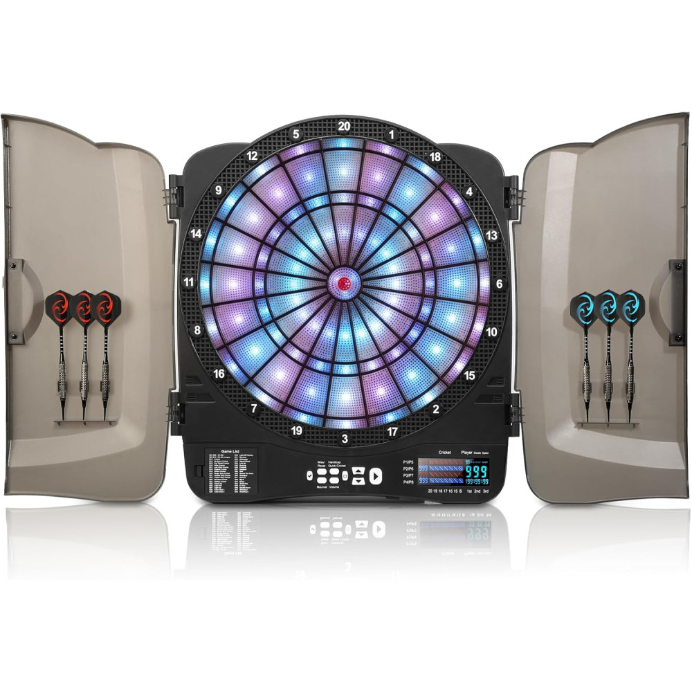 Electronic Dartboard Cabinet Set with 48 Games, 6 Darts & 100 Soft Tips
