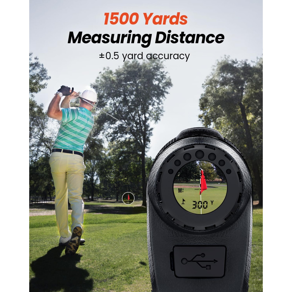 Golf Rangefinder with Slope - 1500 Yards, 7X Magnification & USB-C