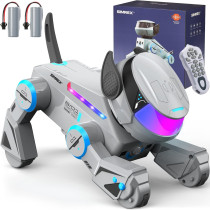 Interactive Robot Dog Toy for Kids – Bluetooth, Dance, LED Eyes (Gray)