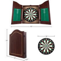 Dart Board Cabinet Set with 18 Board, 6 Steel Darts & Chalk Scoring