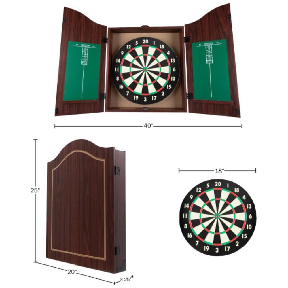 Dart Board Cabinet Set with 18 Board, 6 Steel Darts & Chalk Scoring