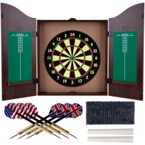 Dart Board Cabinet Set with 18 Board, 6 Steel Darts & Chalk Scoring