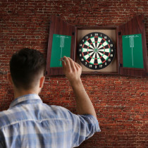 Dart Board Cabinet Set with 18 Board, 6 Steel Darts & Chalk Scoring