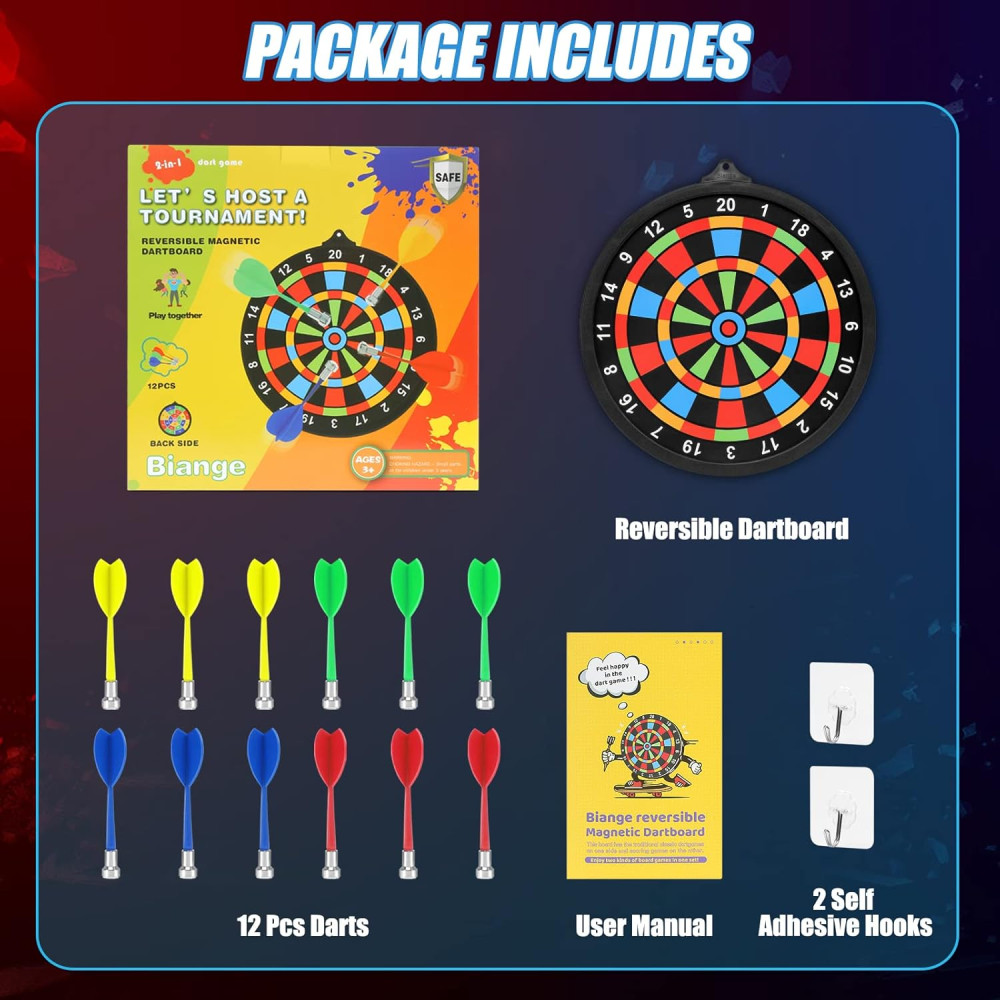 Magnetic Dart Board with 12 Darts – Safe Indoor Outdoor Game for Kids 6-14