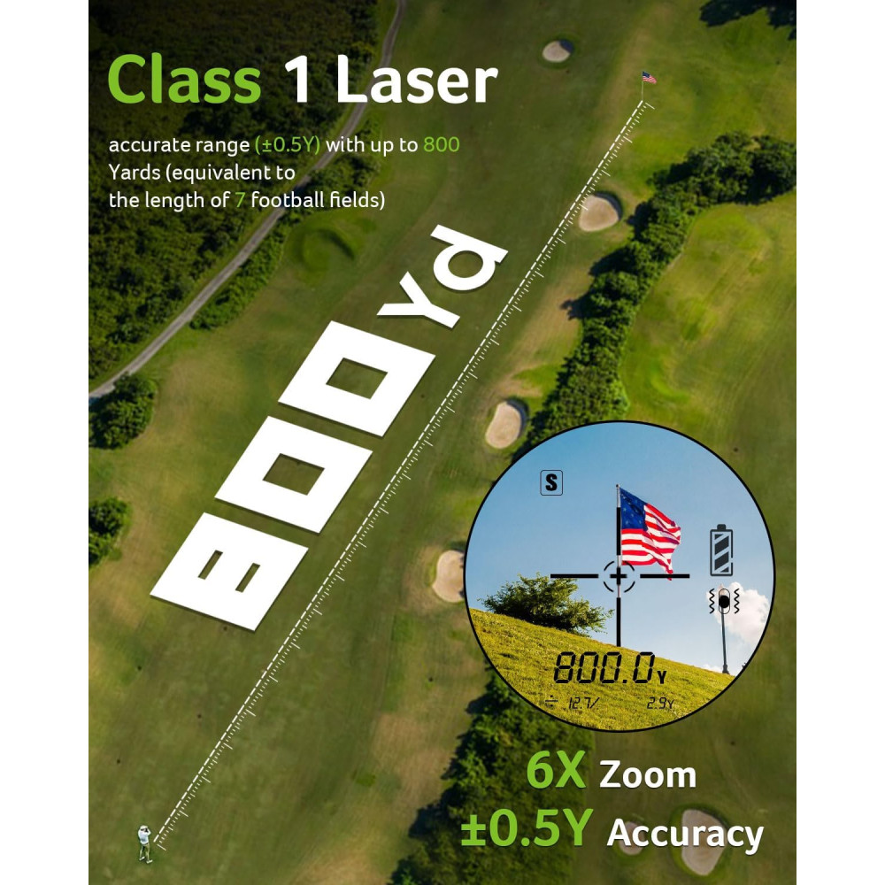 Acer Golf Rangefinder with Slope – 800/1200Yards, 6X Magnification, Rechargeable