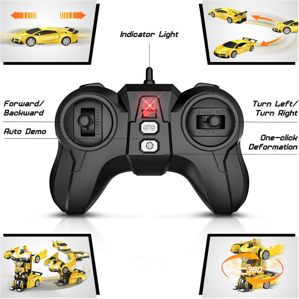 Voiture Télécommandée Robot Jaune 360° LED Cadeau Noël Enfant