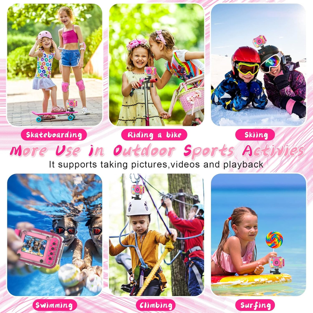 Waterproof Kids Digital Camera 20MP 180° Flip Selfie Toy for Ages 3-12